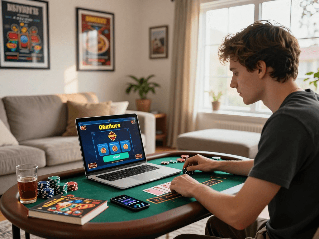 Experience the thrill to gamble online Canada with engaging live casino action in a cozy living room.