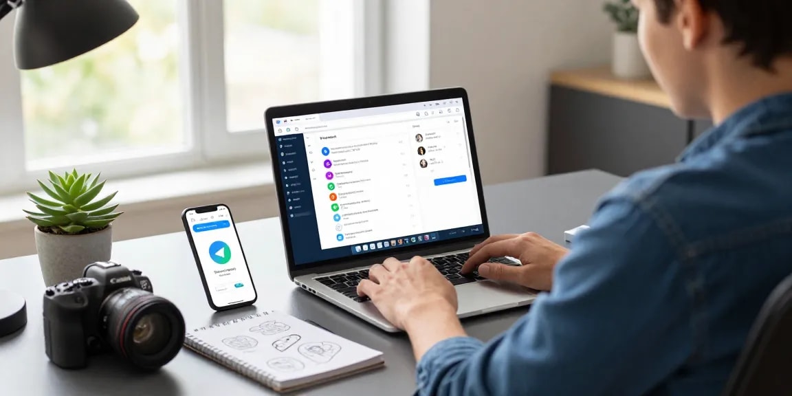 Engaging digital workspace showcasing Telegram Web Version interface on laptop.