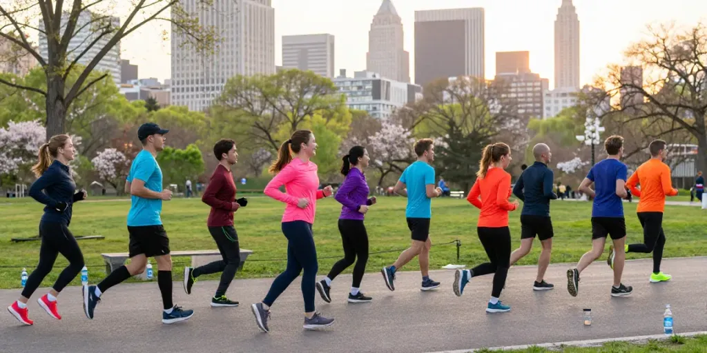Runners participating in a friendly competition showcasing streek reviews on fitness training.