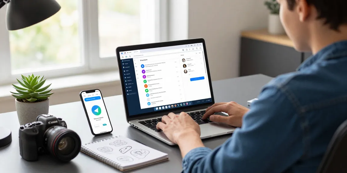 Engaging digital workspace showcasing Telegram Web Version interface on laptop.