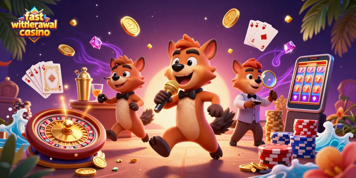 Experience the thrill of a fast withdrawal casino with lively hyenas, golden coins, and vibrant gameplay elements.