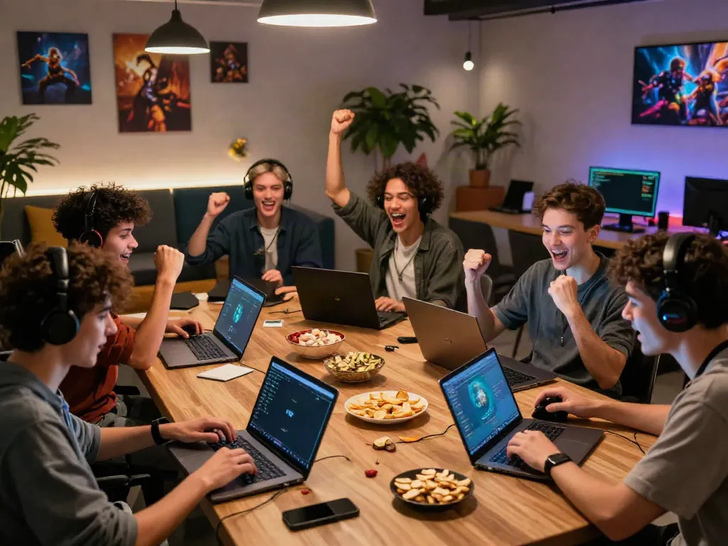 Exciting gaming atmosphere with players enjoying games at https://nbet.group/ in a modern lounge.